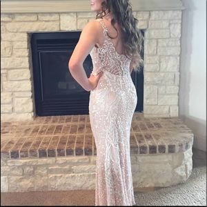 Scala Long beige ivory beaded gown